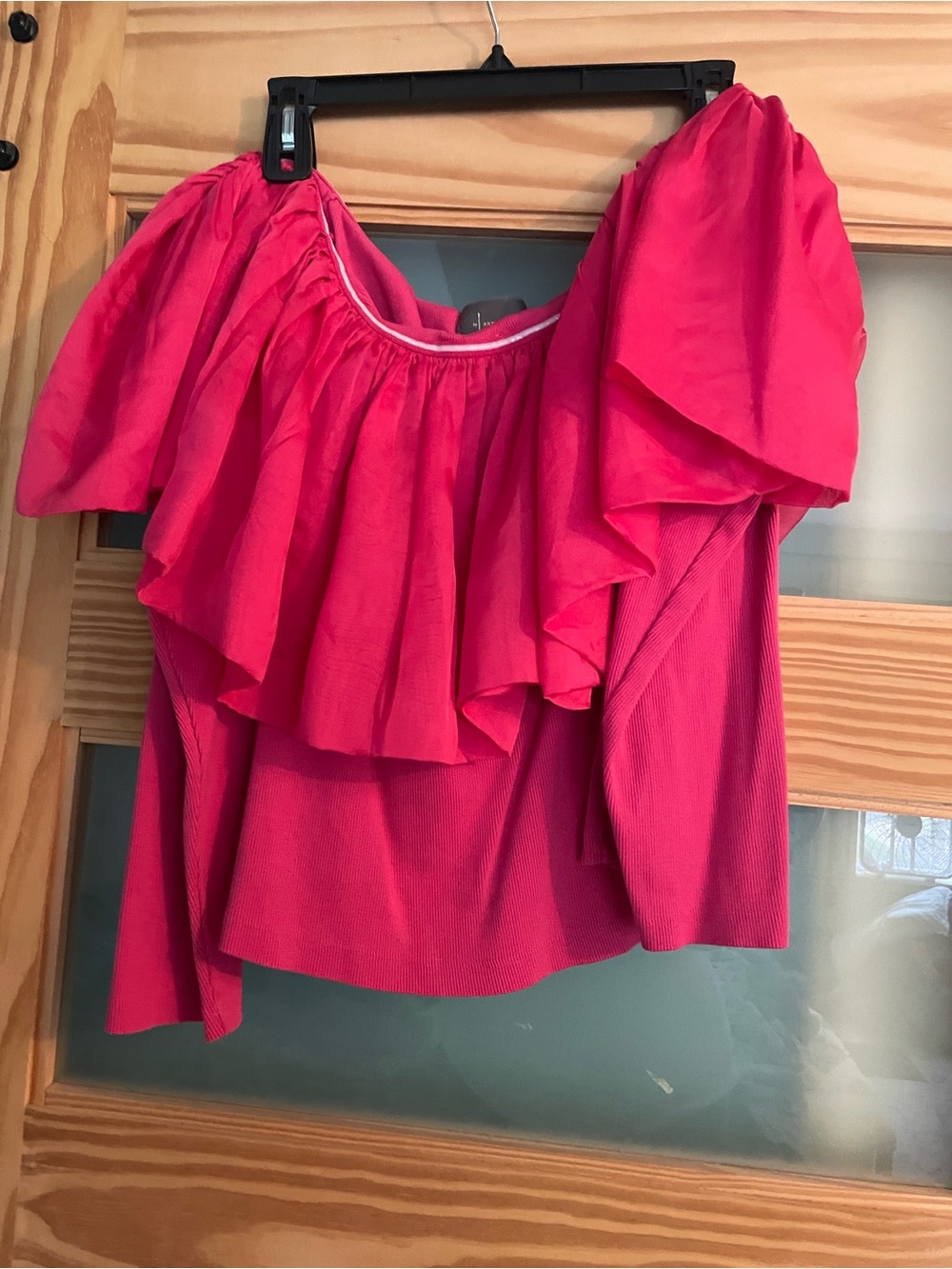 Anthropologie Hot Pink Off-Shoulder Ruffle Blouse